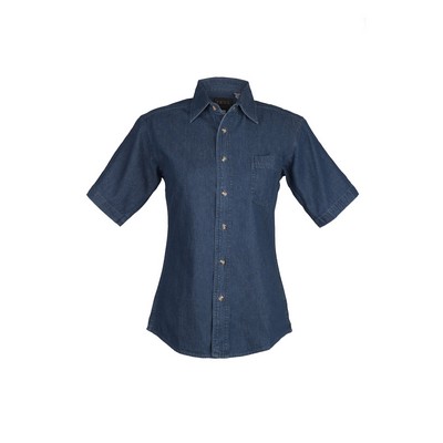 Ladies Double-needle indigo top stitching denim shirts (XS-2XL)
