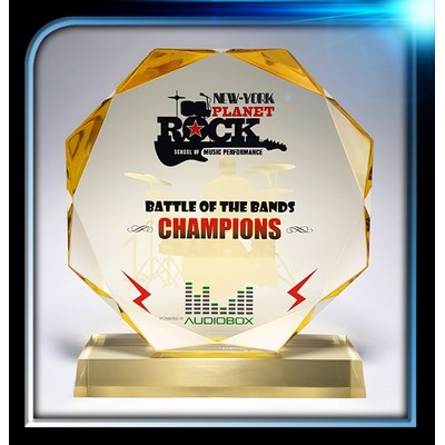 Executive Series Gold Faceted Edge Award w/Base (7" Diameter x 3/4")