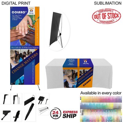 24 Hr Express Ship - Tradeshow Package, Banner with X-Stand + Sublimated Tablerunner, Easy to setup