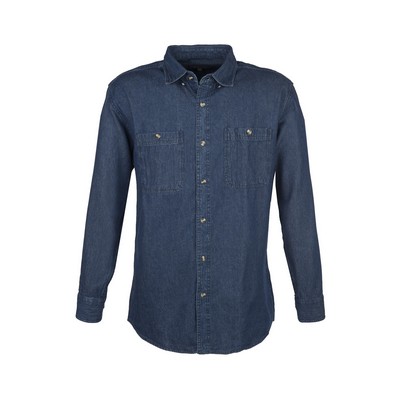 Men's Dark Blue Top Stitch Long Sleeve Denim Shirt (2XS-5XL)