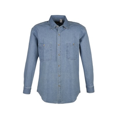 Men's Heavy weight Long Sleeve White Top Stitch Denim Shirt (XS-4XL)