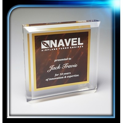 Acrylic Red Bevelled Marble Square Paper Weight (3 3/4"x3 3/4"x3/4")