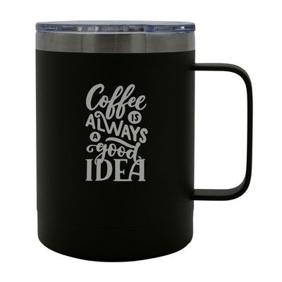 Outback 16oz stainless steel double wall mug matte black with clear pushon lid