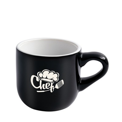Wellington 8oz vitrified ceramic black/white cappuccino mug - Etched
