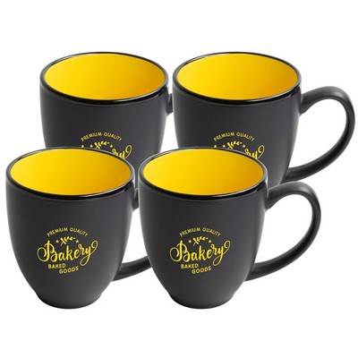 ~ Bistro 16oz 2tone black/yellow mug S/4 in Raven gift box