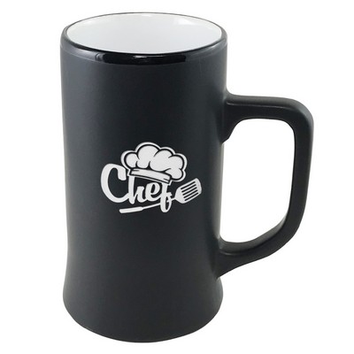Cambria 14oz ceramic stein matte black with white interior in Ripple gift box - Etched