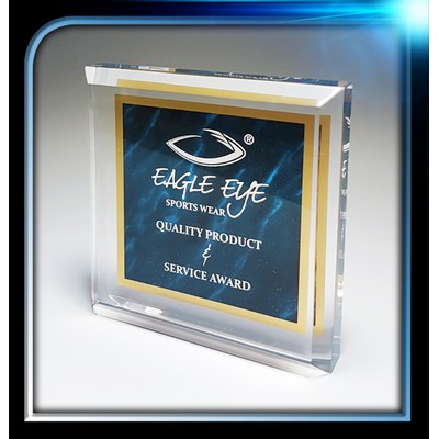 Acrylic Blue Bevelled Marble Square Paper Weight (3 3/4"x3 3/4"x3/4")
