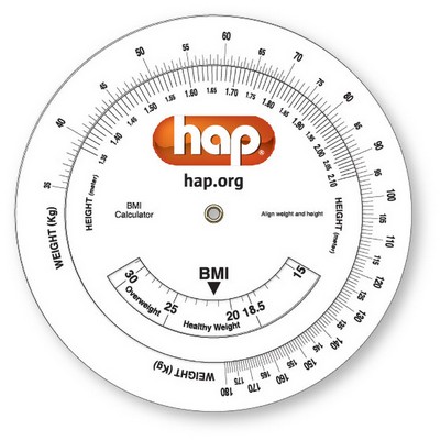 .020 White Vinyl Plastic Wheel Calculator Metric Body Mass Index (4.25" dia.) Full Colour Imprint