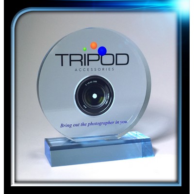 Executive Series Blue Round Award w/Base (5" Dia.x3/4)