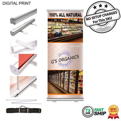72 Hr Fast Ship - Premium Retractable Banner with Graphics, Stand & Bag, 33.5x79, NO SETUP CHARGE