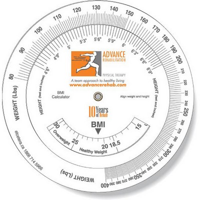 .020 White Plastic Body Mass Index Wheel Calculator (6" dia.), Spot Colours
