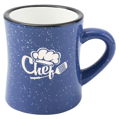 Diner 10oz speckled blue exterior/white interior mug vitrified - Etched