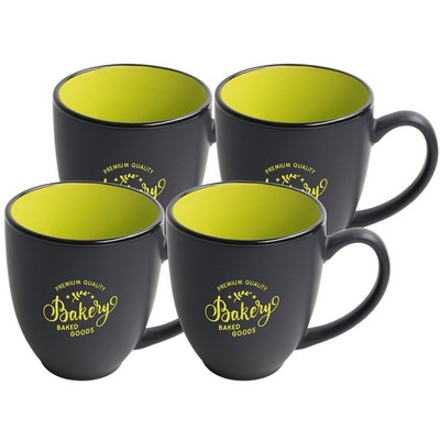 ~ Bistro 16oz 2tone black/green mug S/4 in Raven gift box