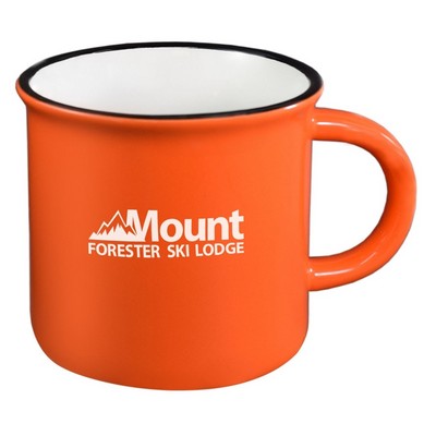 Fireside 16oz orange/white mug with black trim in a Ripple gift box