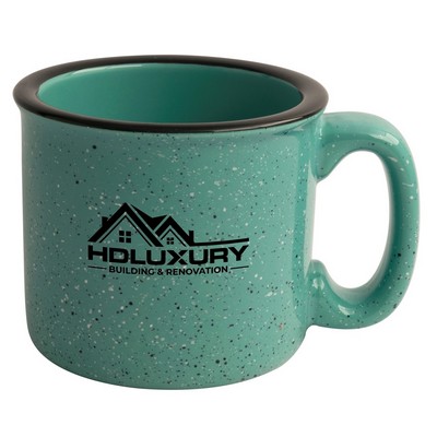 Santa Fe 15oz speckled/aqua mug with black rim