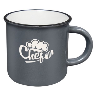 Fireside 16oz grey/white mug with black trim in a Ripple gift box - Etched