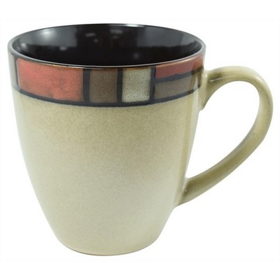 Ravenna 16oz cream reactive mug with red mosaic trim in Ripple box