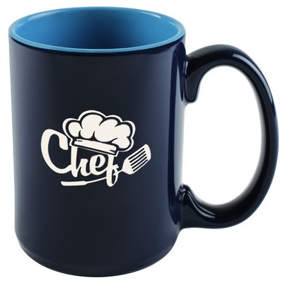 Hanna 14oz 2tone blue mug in Ripple gift box - Etched