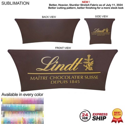 24 Hr Express Ship - Sublimated Stretch Curved Fit Table Throw for 6ft table, 4 sided, Closed Back