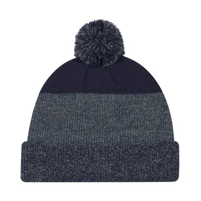 Marl Rib Knit Pom Pom Cuff Toque