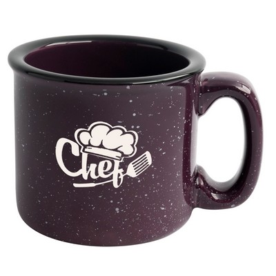 Santa Fe 15oz speckled/plum mug with black rim - Etched