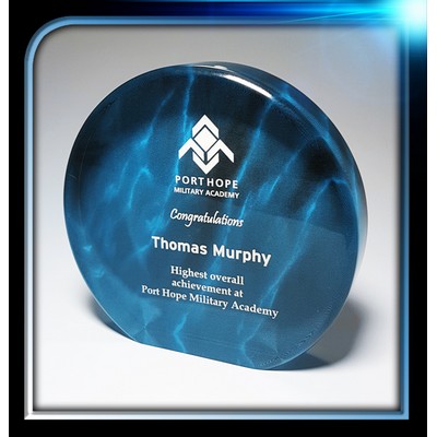 Acrylic Blue Marble Quarter Round Paperweight (5" Diameter x 1")