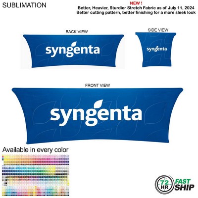 72 Hr Fast Ship - Sublimated Stretch Curved Fit Table Throw for 8ft table, 4 sided, Closed back