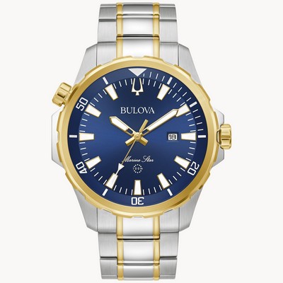 Bulova® Marine Star® Collection Men's Two Tone Watch w/Round Blue Sunray Dial