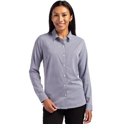 Cutter & Buck Skyline Eco Recycled Gingham Womens Long Sleeve Dress Shirt
