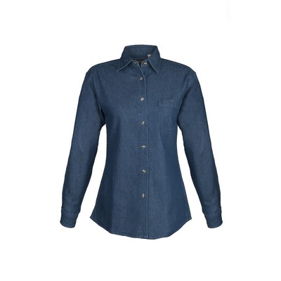 Ladies' Long Sleeve Indigo Denim Shirt (XS-2XL)