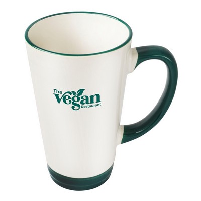 Heartland 16oz ceramic mug with w/ green trim