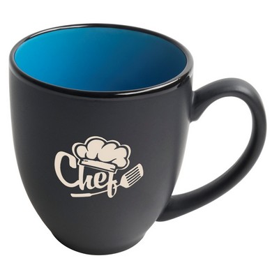 Bistro 16oz 2tone black/sky blue mug in Ripple gift box - Etched