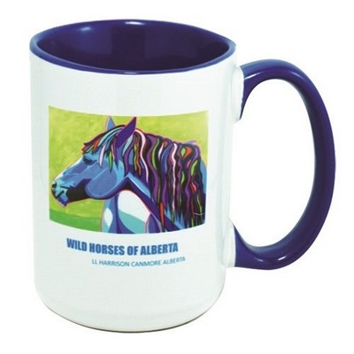 Hinton 14oz 2tone white/cobalt Sublimation mug in Ripple brown gift box