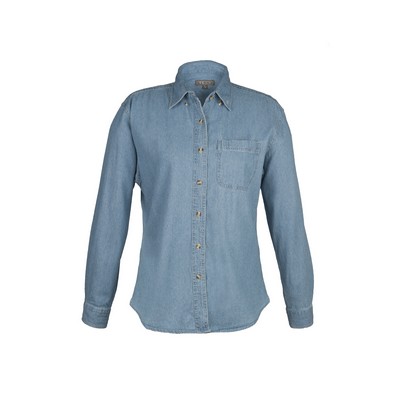 Ladies Long Sleeve Single Pocket Light Denim Shirt (XS-3XL)