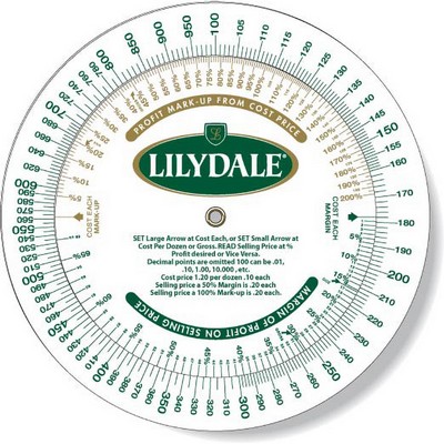 .020 White Plastic Profit Markup Wheel Calculator (6" dia.), Full Colour