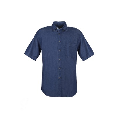 Double-needle indigo top stitching denim short sleeve shirts (S-3XL)