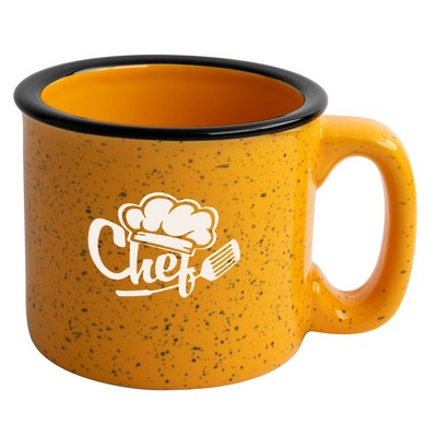 Santa Fe 15oz speckled/mustard mug with black rim - Etched