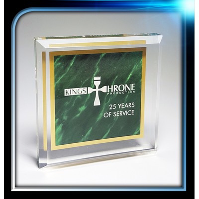 Acrylic Green Bevelled Marble Square Paper Weight (3 3/4"x3 3/4"x3/4")