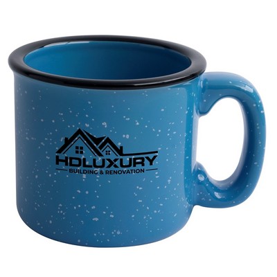 Santa Fe 15oz speckled/sky blue mug with black rim