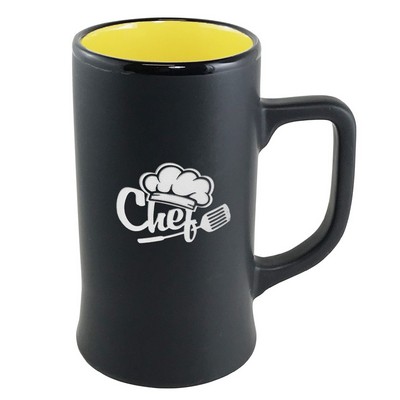 Cambria 14oz ceramic stein matte black with yellow interior in Ripple gift box - Etched