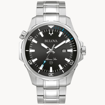 Bulova® Marine Star® Collection Men's Silver Watch w/Round Black Sunray Dial