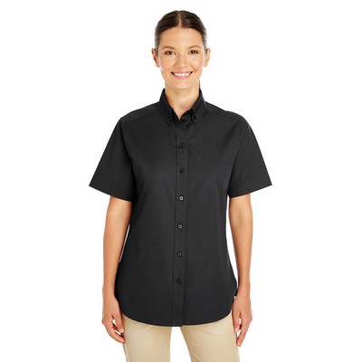 Harriton Ladies' Foundation Cotton Short-Sleeve Twill Shirt with Teflon™