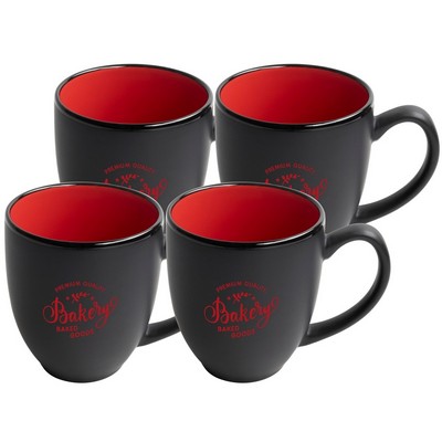~ Bistro 16oz 2tone black/red mug S/4 in Raven gift box