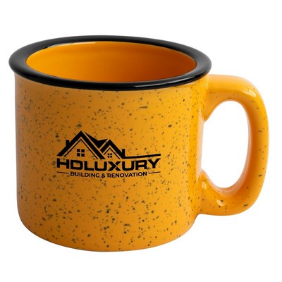 Santa Fe 15oz speckled/mustard mug with black rim