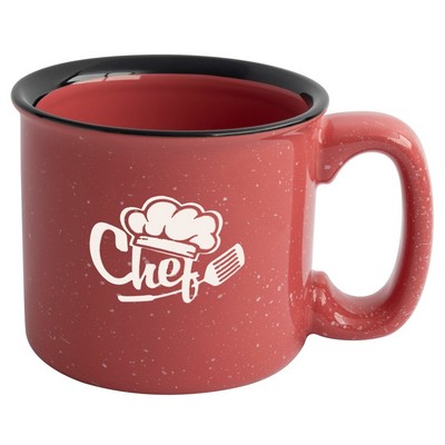 Santa Fe 15oz speckled/coral mug with black rim - Etched