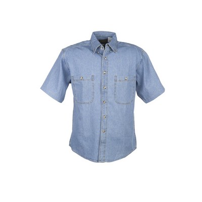 Men's Short Sleeve Gold Top Stitch Denim Shirt (S-5XL)