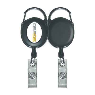 Black Retractable Holder w/Carabiner (1 5/16"x 1 ½") - Label Without Dome