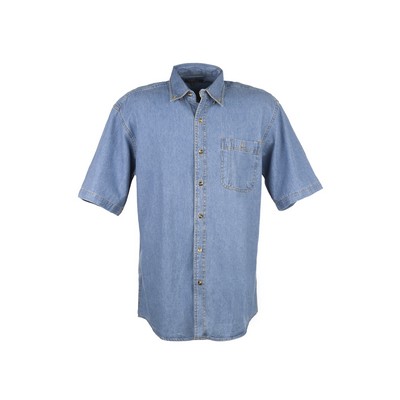 Men's Short Sleeve Gold Top Stitch Denim Shirt (S-5XL)