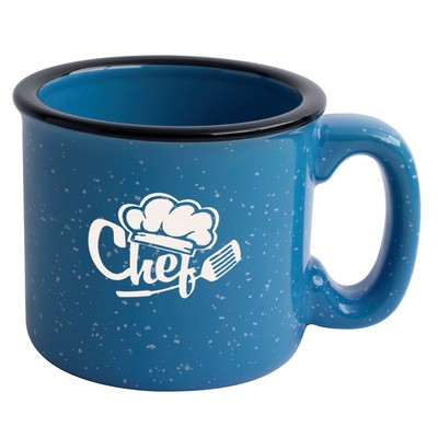 Santa Fe 15oz speckled/sky blue mug with black rim - Etched