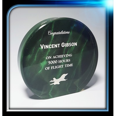 Acrylic Green Marble Quarter Round Paperweight (5" Diameter x 1")